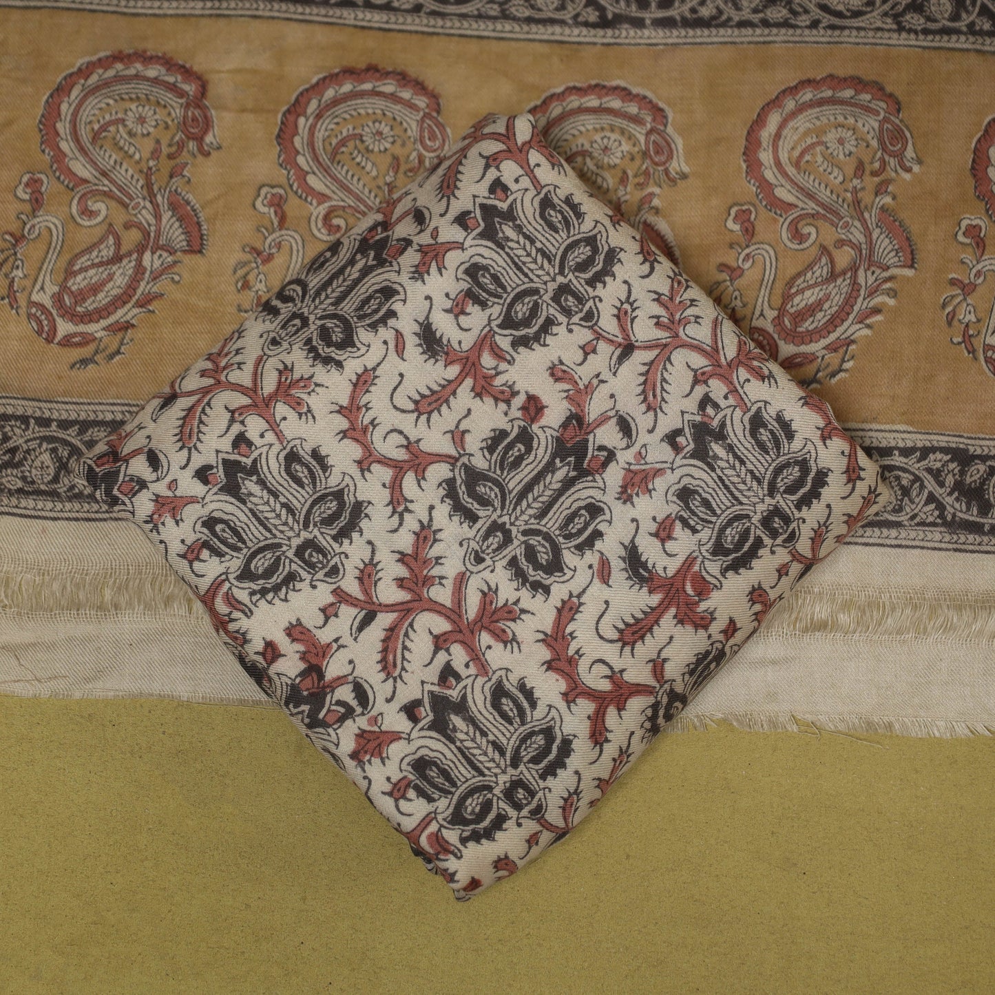 Merino wool pedana kalamkari 3pc unstitched dress material