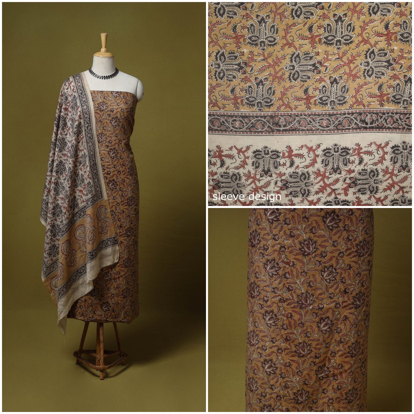 Merino wool pedana kalamkari 3pc unstitched dress material