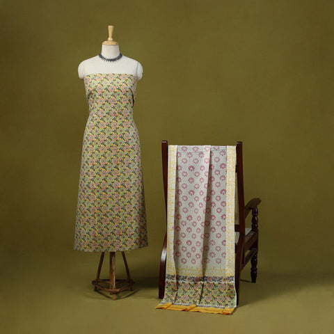 Yellow - merino wool sanganeri 3pc unstitched dress