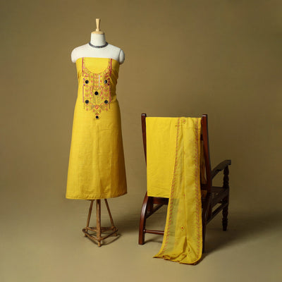 Mirror work embroidered cotton 3pc unstitched dress