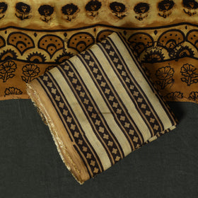 Modal silk hand block bagru print 3pc unstitched dress