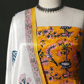 Modal silk hand block sanganeri print 2pc unstitched dress