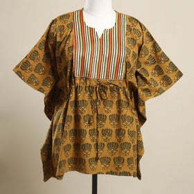 Buy Yellow Ajrakh Mosaic Fusion Cotton Kaftan