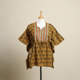 Buy Yellow Ajrakh Mosaic Fusion Cotton Kaftan