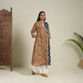 Mosaic Fusion Cotton A-Line Lace Work Yellow Sanganeri Kurta for Women
