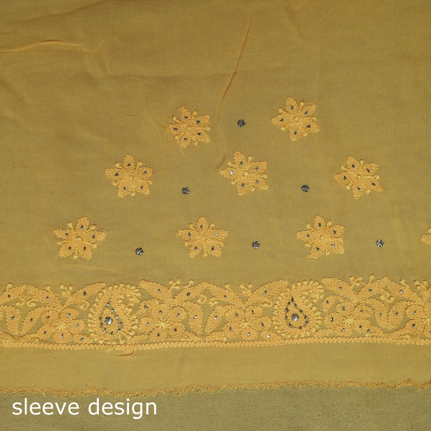 Yellow - mukaish hand embroidered georgette heavy