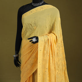 Yellow - mukaish hand embroidered georgette heavy