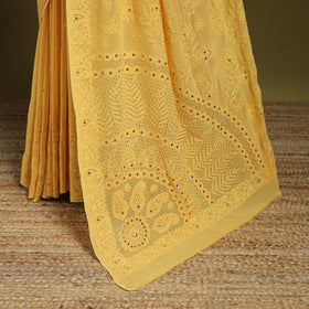 Yellow - mukaish hand embroidered georgette heavy