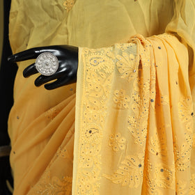 Yellow - mukaish hand embroidered georgette heavy