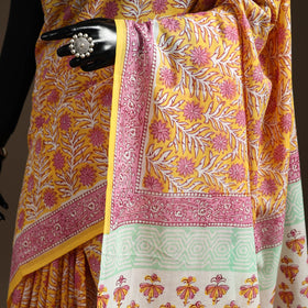 Yellow - mul cotton sanganeri saree 07 - handcrafted