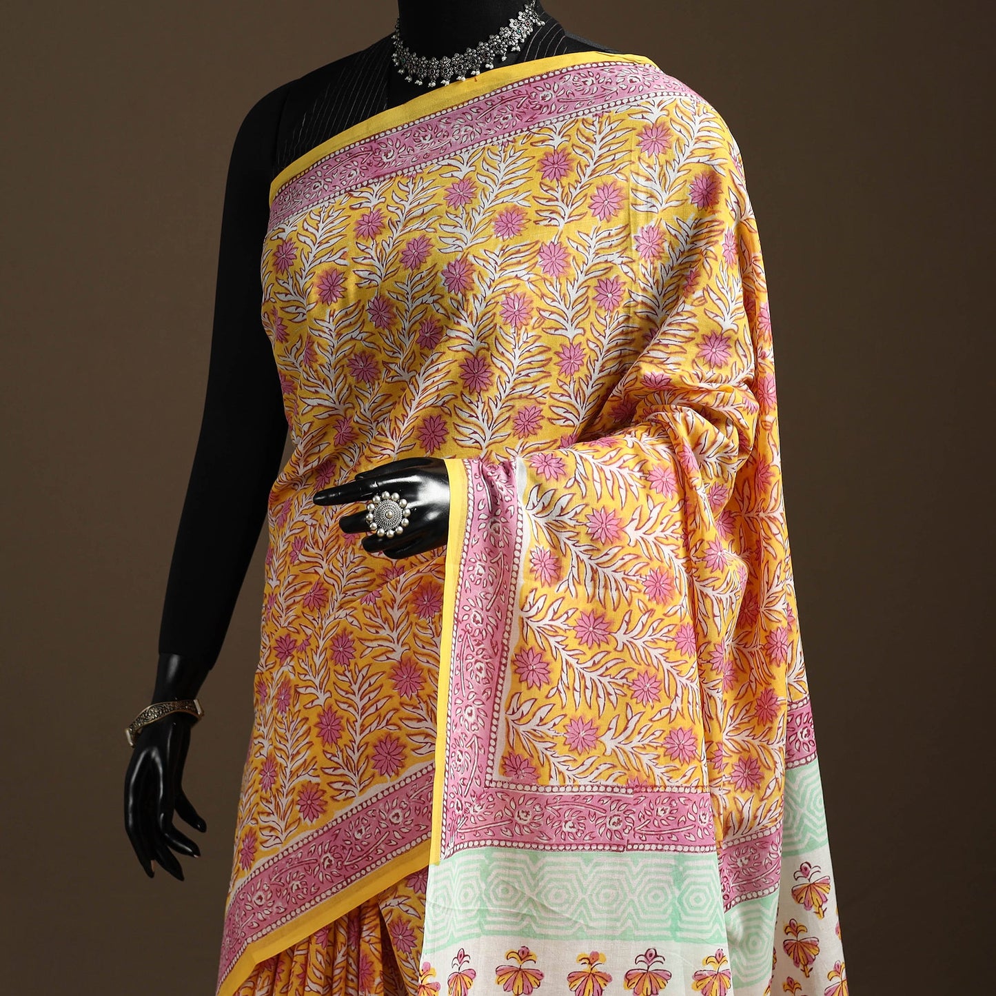 Yellow - mul cotton sanganeri saree 07 - handcrafted