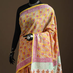 Yellow - mul cotton sanganeri saree 07 - handcrafted
