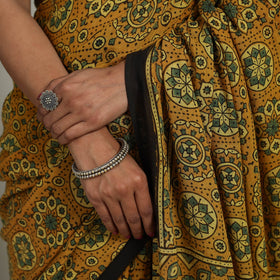 Buy Yellow Mul Cotton Block Print Ajrakh Saree
