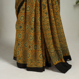 Buy Yellow Mul Cotton Block Print Ajrakh Saree
