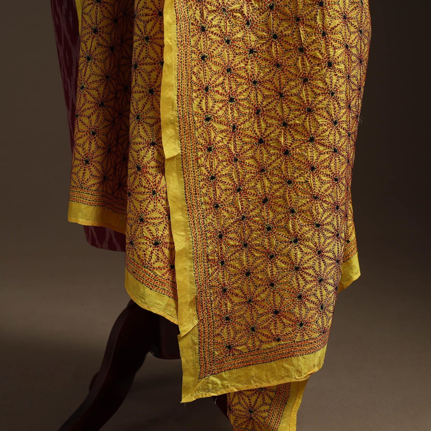 Yellow - mulberry silk bengal hand kantha work dupatta 39