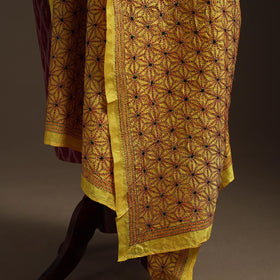 Yellow - mulberry silk bengal hand kantha work dupatta 39