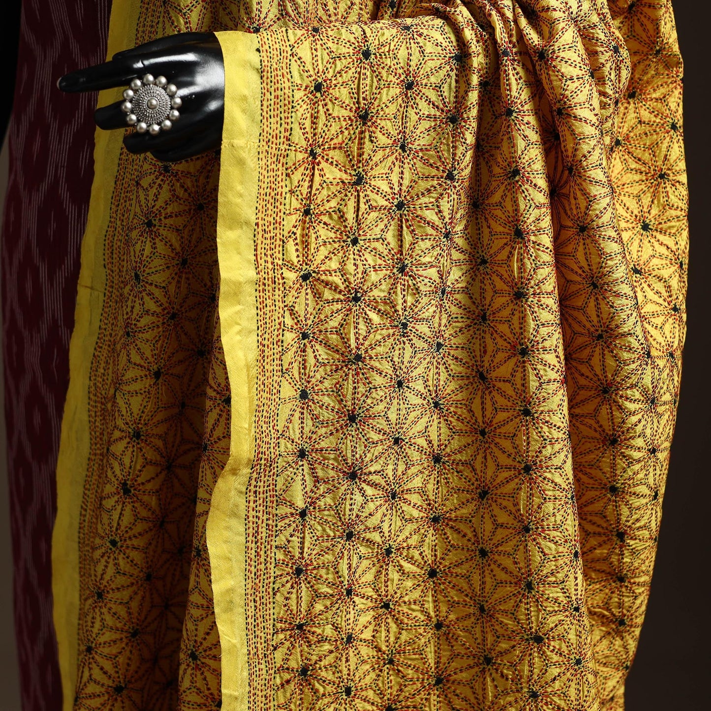 Yellow - mulberry silk bengal hand kantha work dupatta 39