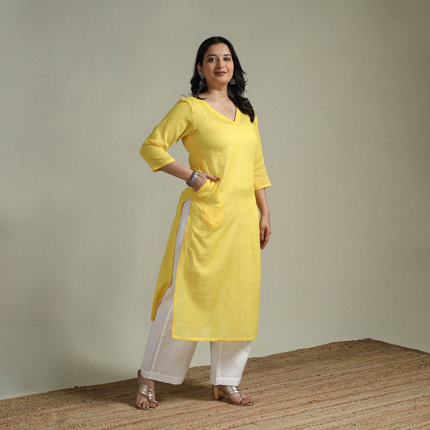 Mulmalai cotton plain dyed straight kurta 07 - handcrafted