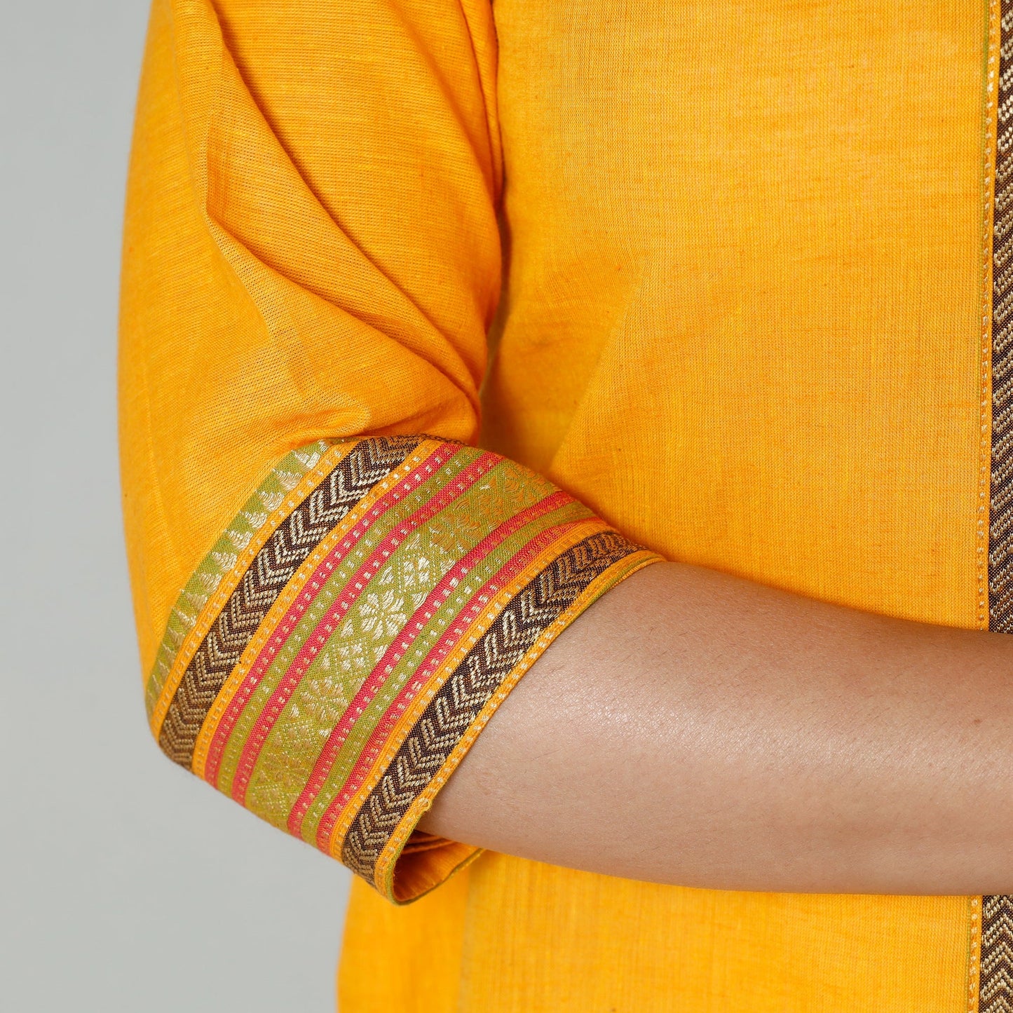 Yellow - mustard dharwad cotton long kurti - handcrafted