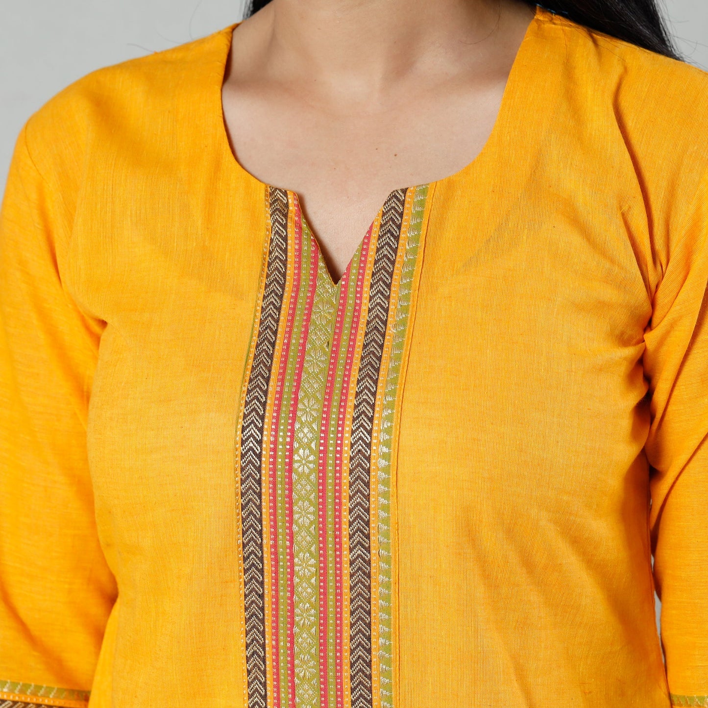 Yellow - mustard dharwad cotton long kurti - handcrafted