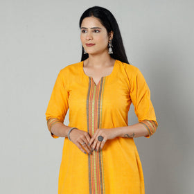 Yellow - mustard dharwad cotton long kurti - handcrafted