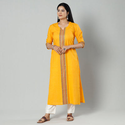 Yellow - mustard dharwad cotton long kurti - handcrafted