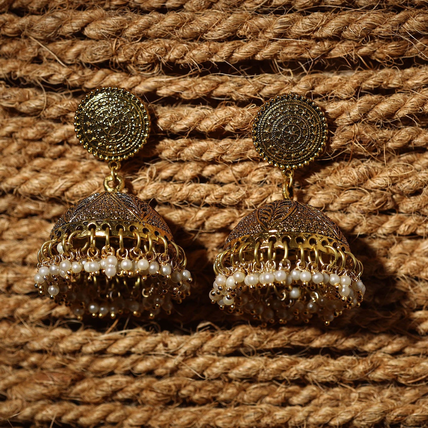  Naimat Golden Handcrafted GS Beaded Jhumki Earrings 