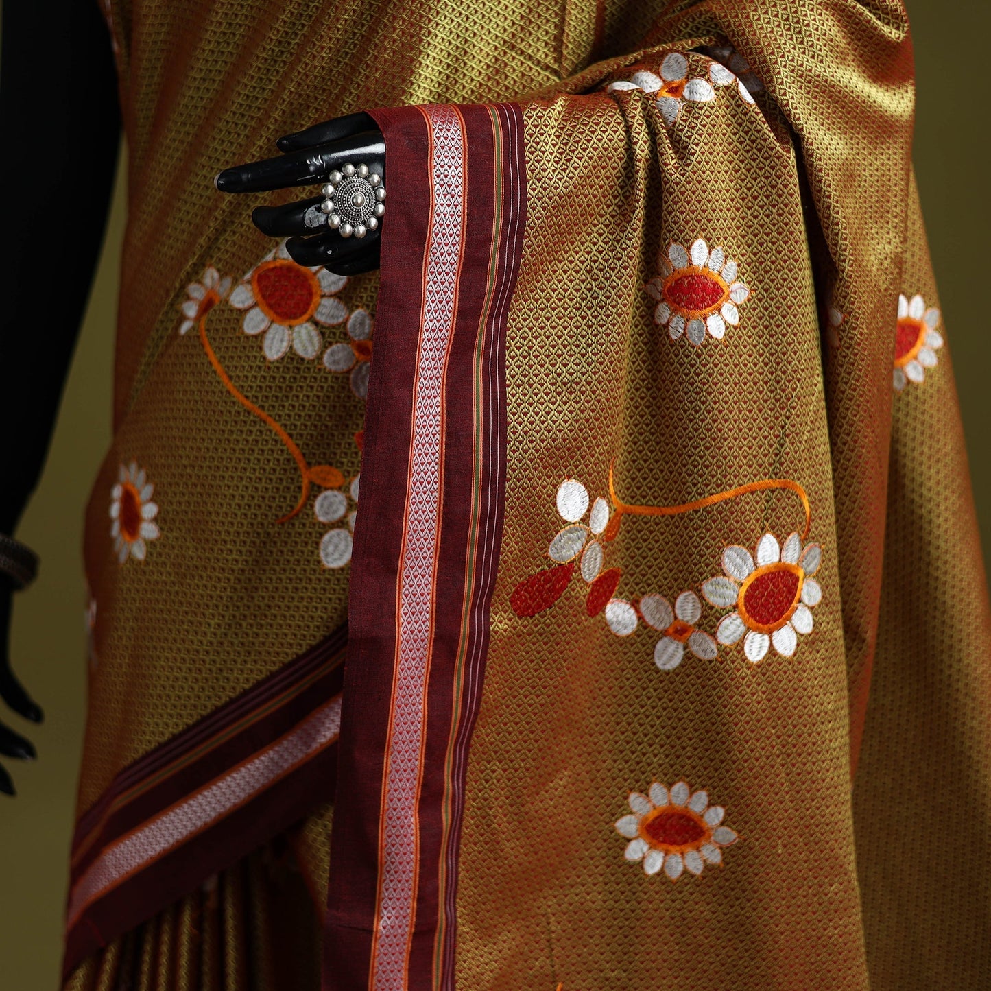 Nath work silk cotton khun saree 09 - handcrafted