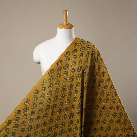 Yellow Natural Dyed 3 Kaam Block Print Cotton Ajrakh Fabric