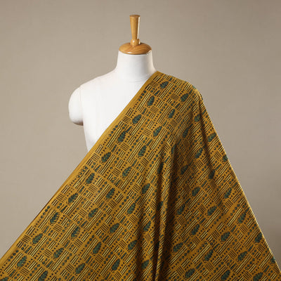 Yellow Natural Dyed 3 Kaam Block Print Cotton Ajrakh Fabric