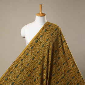 Yellow Natural Dyed 3 Kaam Block Print Cotton Ajrakh Fabric