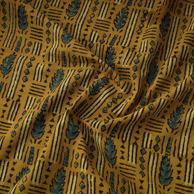 Yellow Natural Dyed 3 Kaam Block Print Cotton Ajrakh Fabric