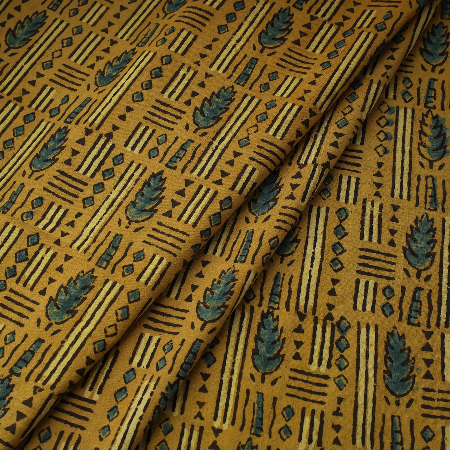 Yellow Natural Dyed 3 Kaam Block Print Cotton Ajrakh Fabric