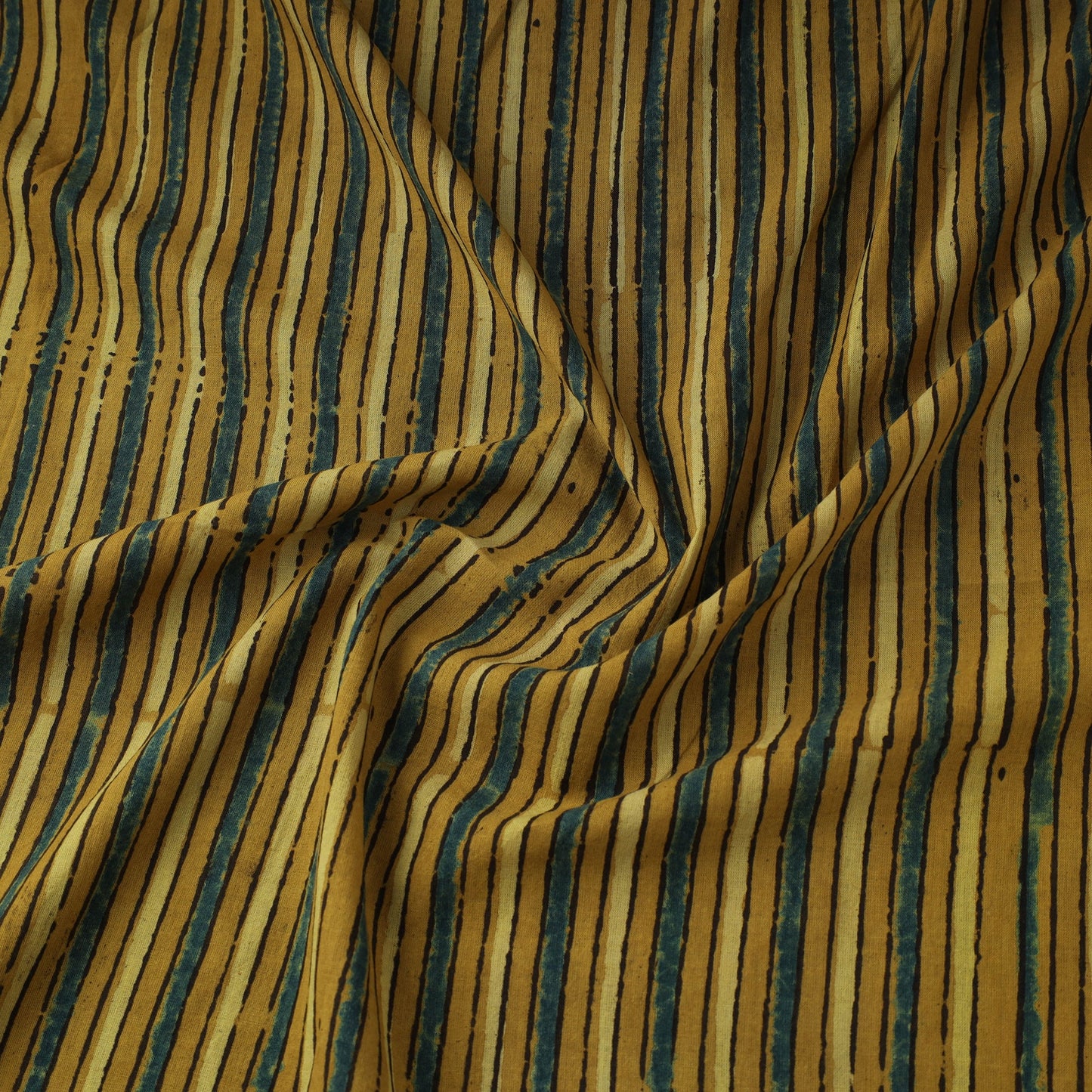 Yellow Natural Dyed 3 Kaam Block Print Cotton Ajrakh Fabric