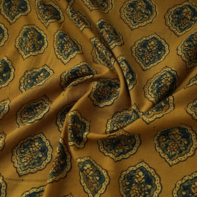 Yellow Natural Dyed 3 Kaam Block Print Cotton Ajrakh Fabric