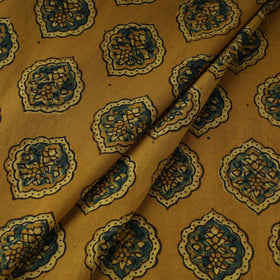 Yellow Natural Dyed 3 Kaam Block Print Cotton Ajrakh Fabric