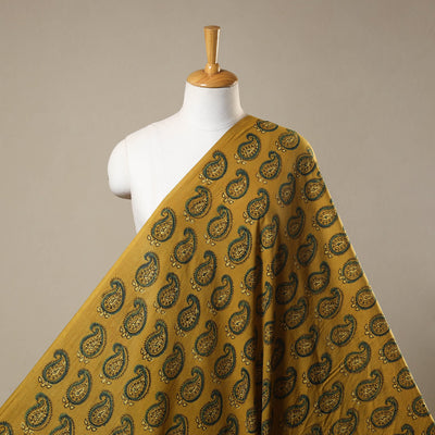 Yellow Natural Dyed 3 Kaam Block Print Cotton Ajrakh Fabric