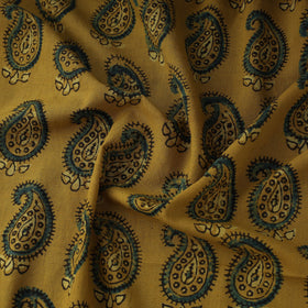 Yellow Natural Dyed 3 Kaam Block Print Cotton Ajrakh Fabric