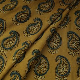 Yellow Natural Dyed 3 Kaam Block Print Cotton Ajrakh Fabric