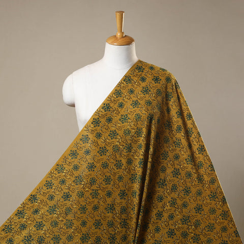 Yellow Natural Dyed 3 Kaam Block Print Cotton Ajrakh Fabric