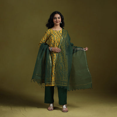 Natural dyed ajrakh hand block print cotton suit set