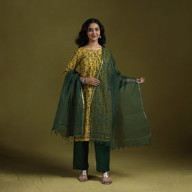 Natural dyed ajrakh hand block print cotton suit set