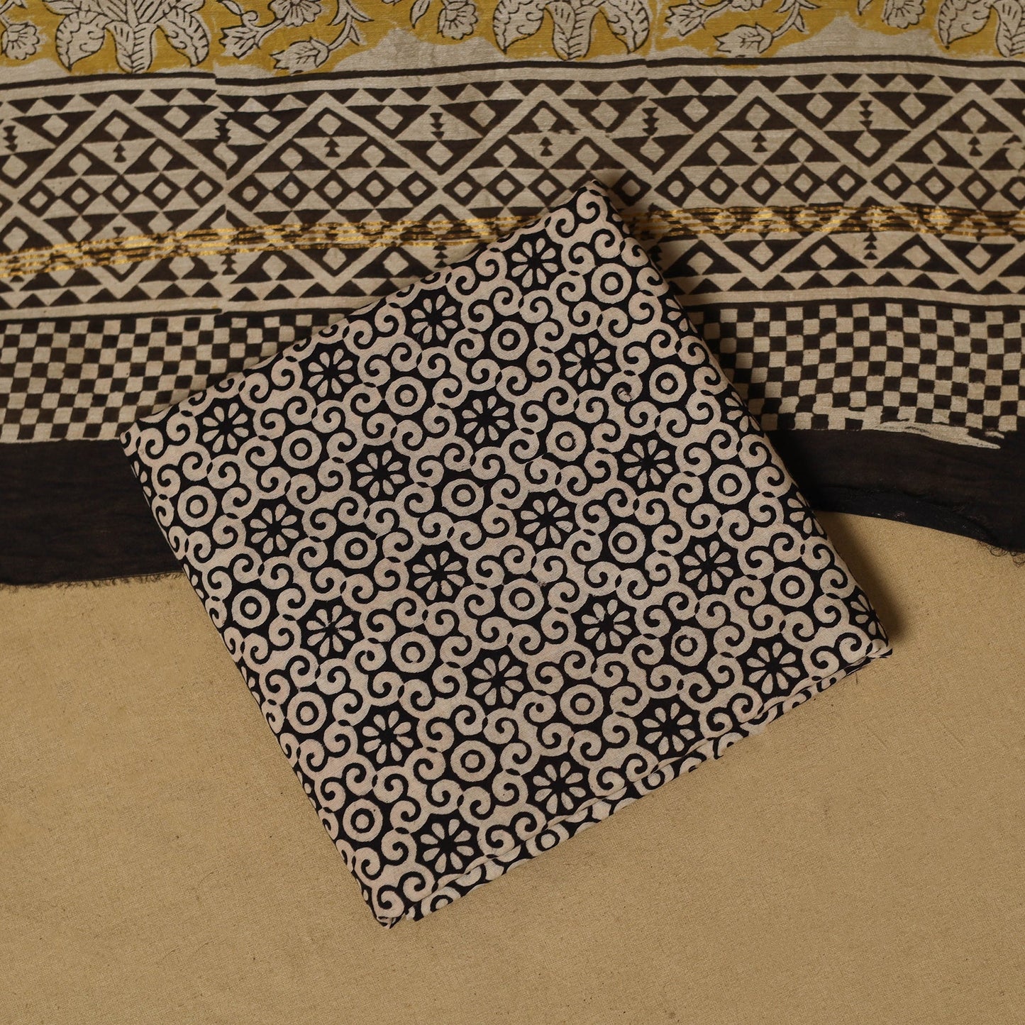Natural dyed bagru chanderi silk 3pc unstitched dress