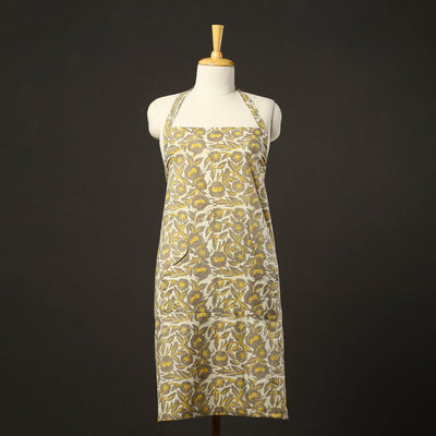 Yellow - bagru cotton apron with pocket 19 - handcrafted