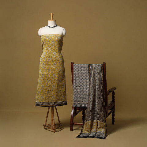 Natural dyed bagru chanderi silk 3pc unstitched dress