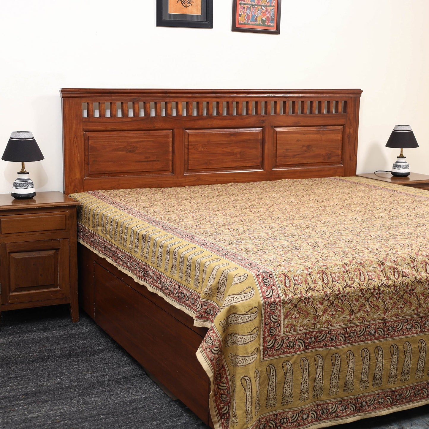 Buy Pedana Kalamkari Block Printed Cotton Double Bed Cover (111 x 91 in) 01 Online at iTokri.com