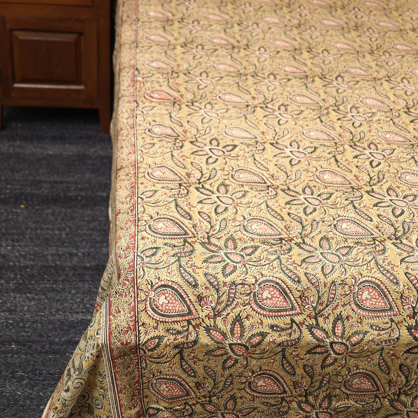 Block Print Cotton Double Pedana Kalamkari Bed Sheet