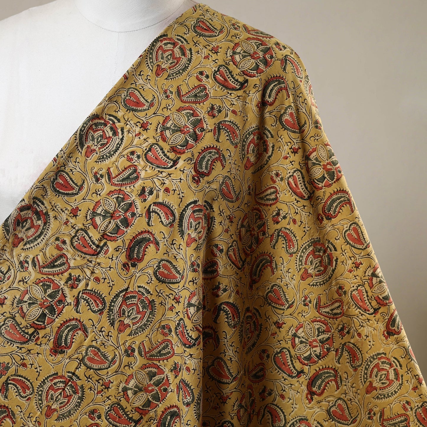 Yellow - natural dyed cotton pedana kalamkari fabric 17
