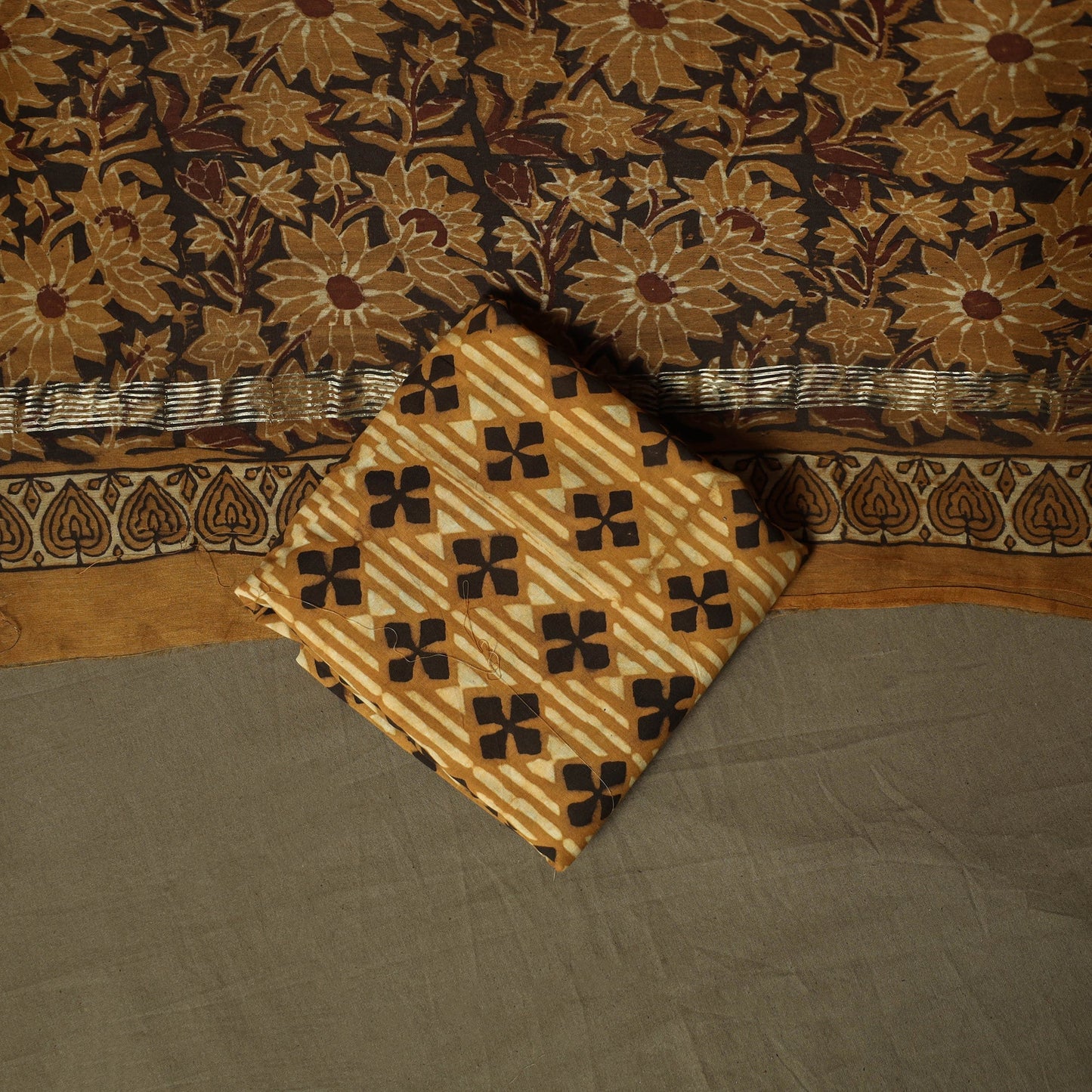 Natural dyed block print maheshwari silk vanaspati bagru