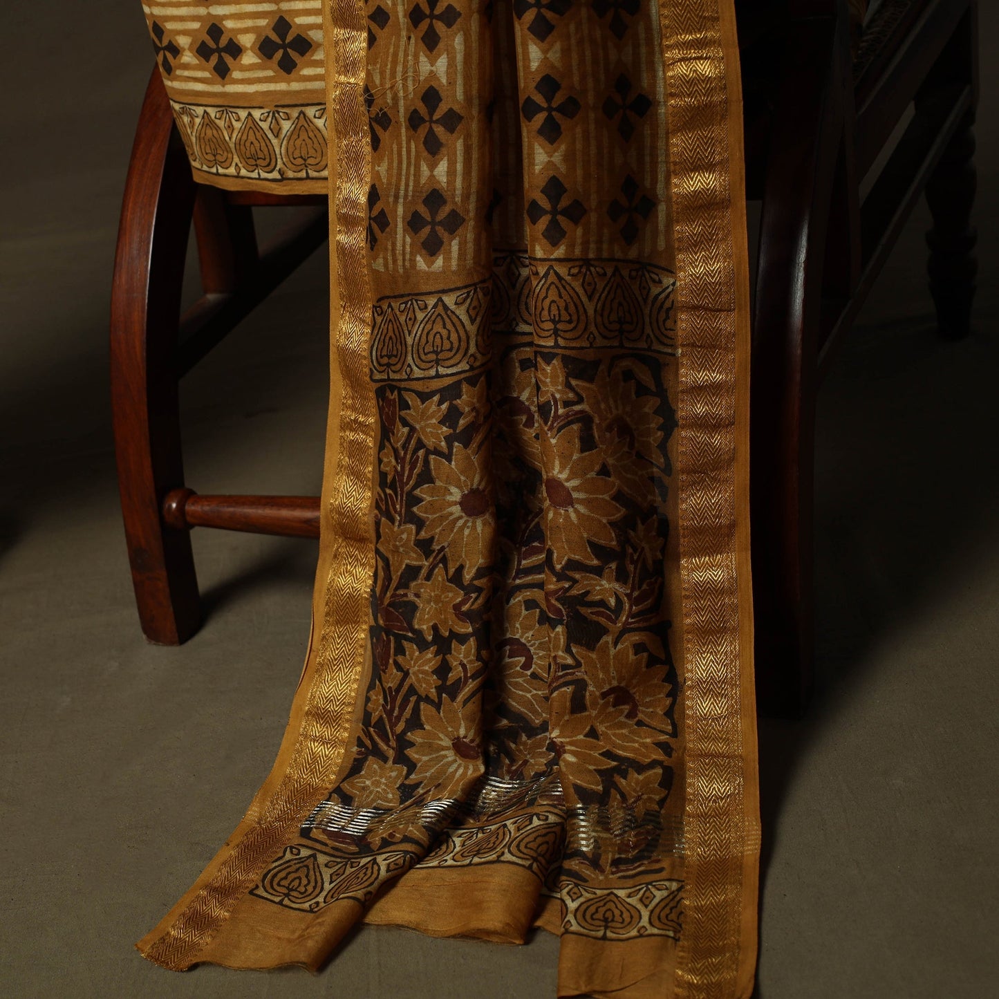 Natural dyed block print maheshwari silk vanaspati bagru